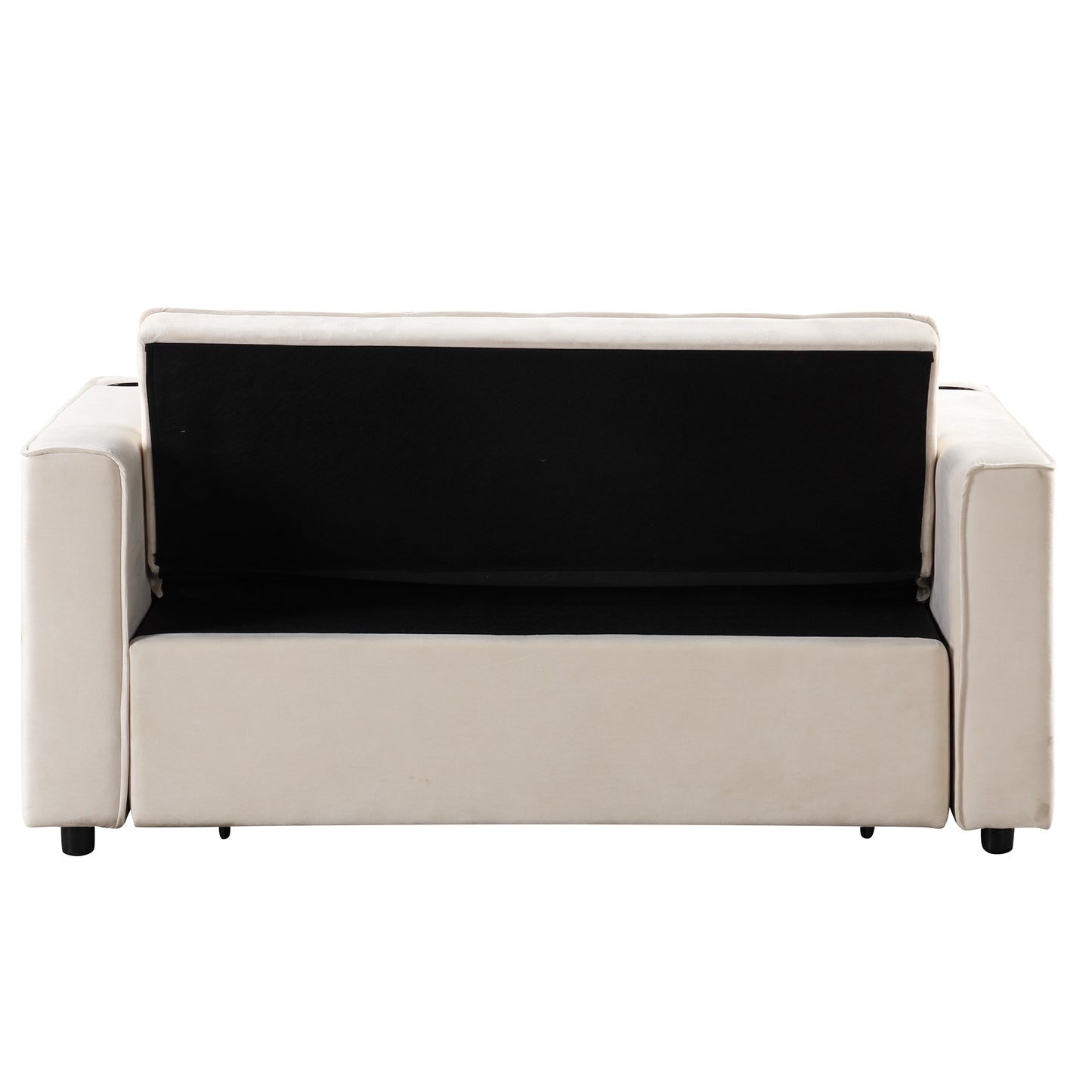 55.3 Multi-functional Sofa Bed with Cup Holder and USB Port for Living Room in Milky White