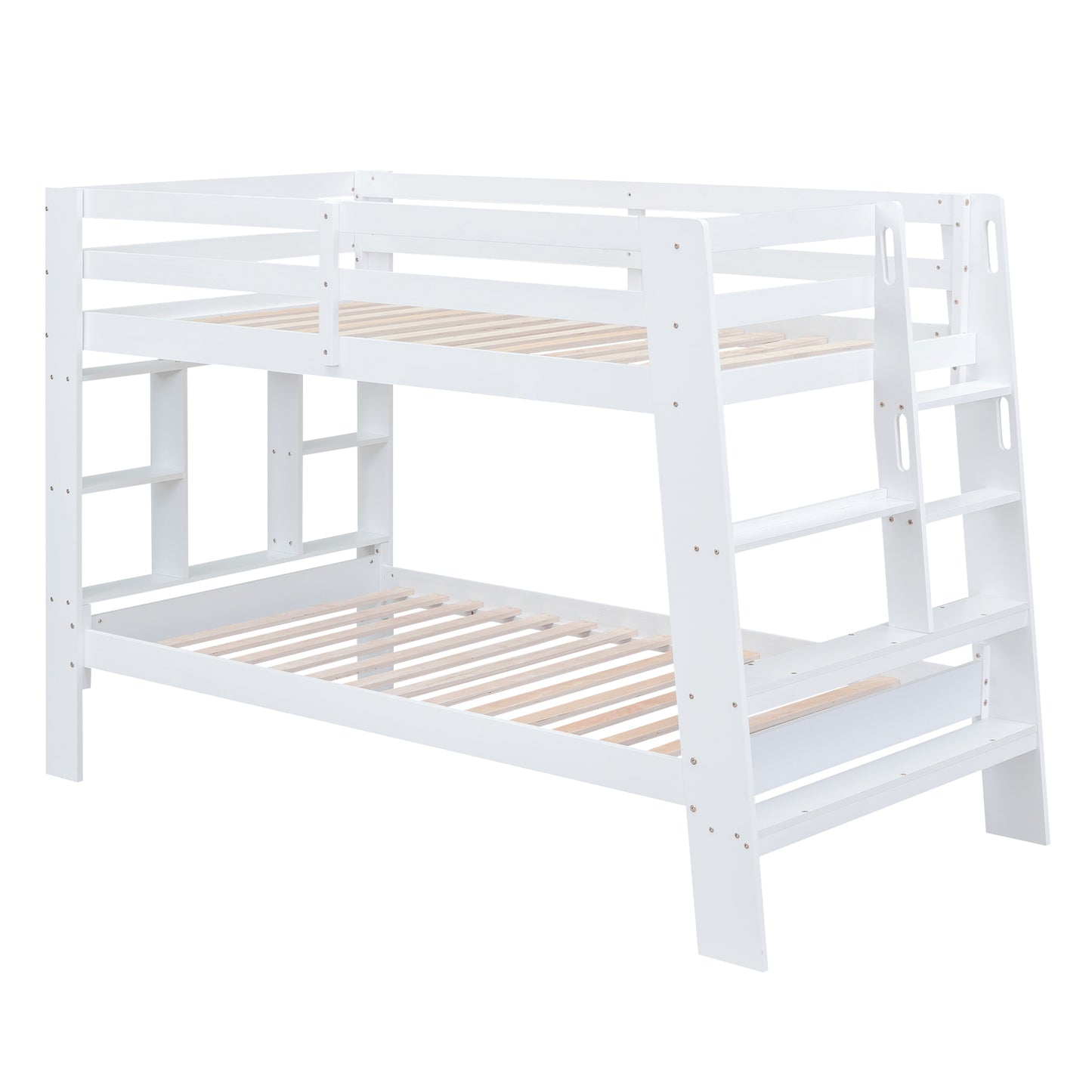 White Bunk Bed with Twin Shelves and Built-in Ladder