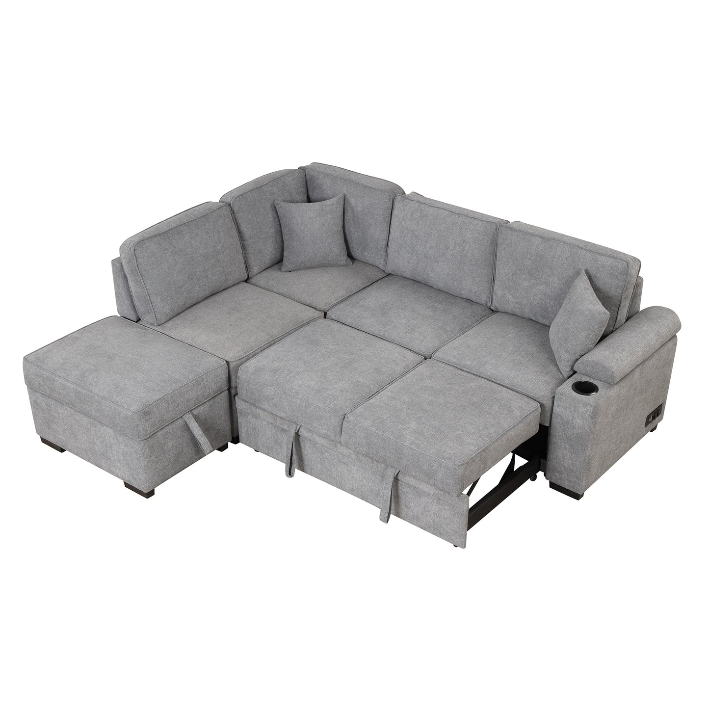 87.4 Gray L-Shaped Sleeper Sofa Bed with Ottoman Storage