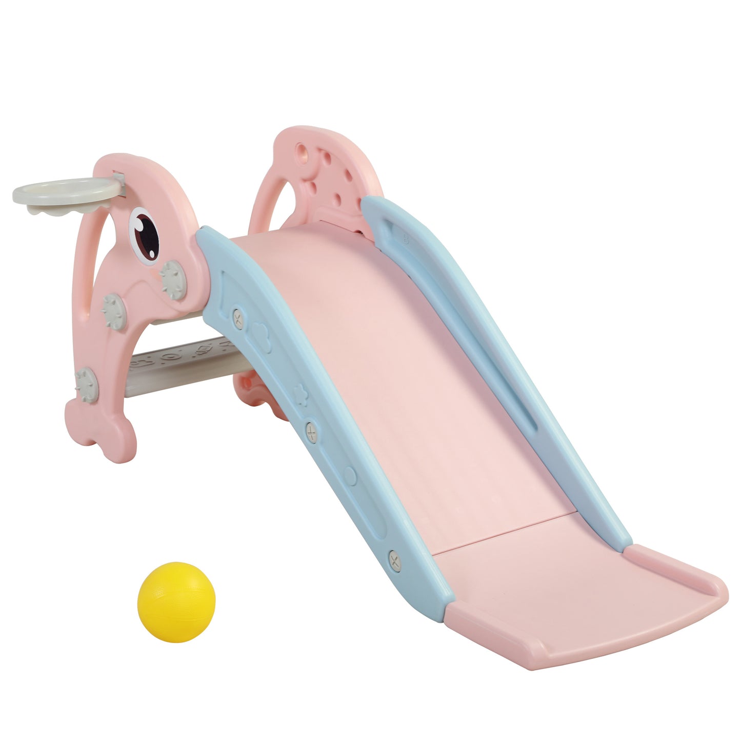 2-in-1 Toddler Slide with Basketball Hoop, Pink