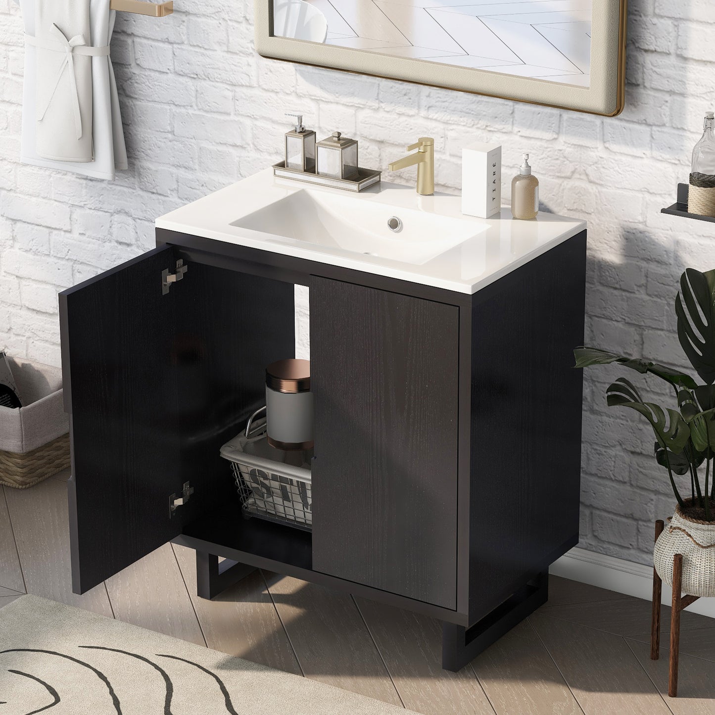 [Cabinet Only] 30" Bathroom vanity, black(Sink not included)