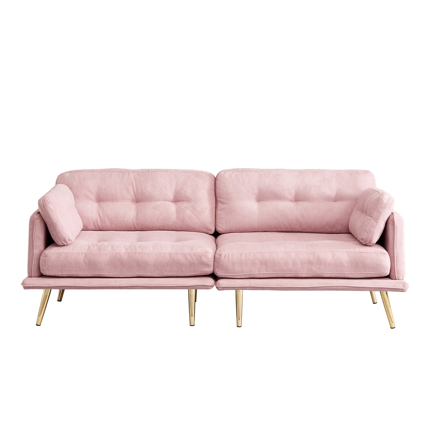 3-Seat Pink Linen Fabric Sofa with Gold Metal Legs