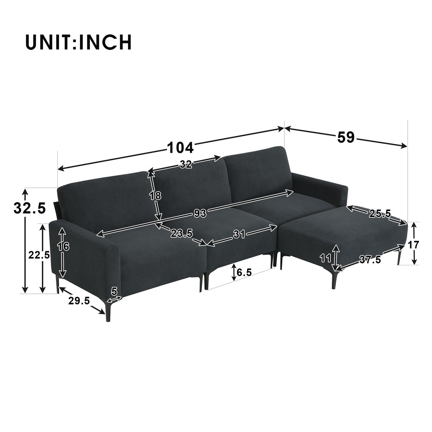 Modern L-shaped Sectional Sofa with Convertible Ottoman for Living Spaces