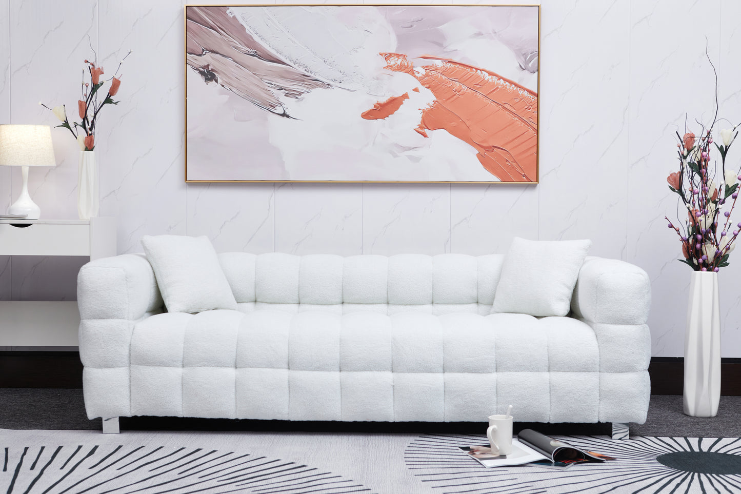 Beige White Sofa with Two Pillows, 81 Inches - Perfect for Living Room and Bedroom