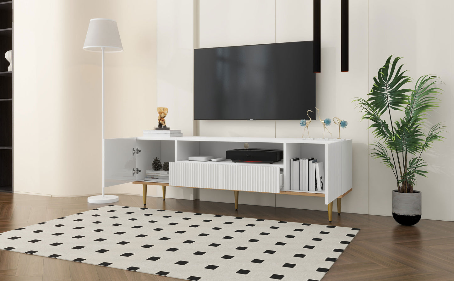 U-Can Modern TV Stand for 70+ Inch TV with Storage and Cable Management