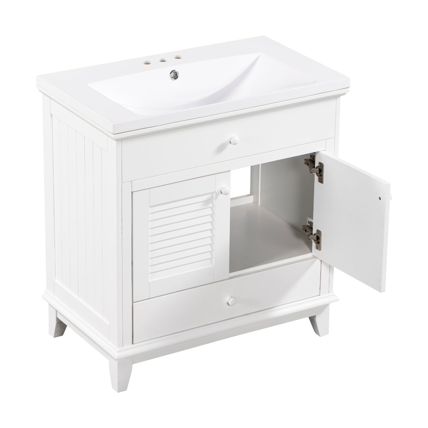 30" Bathroom Vanity with Sink, Bathroom Cabinet with Two Doors and One Drawer, White