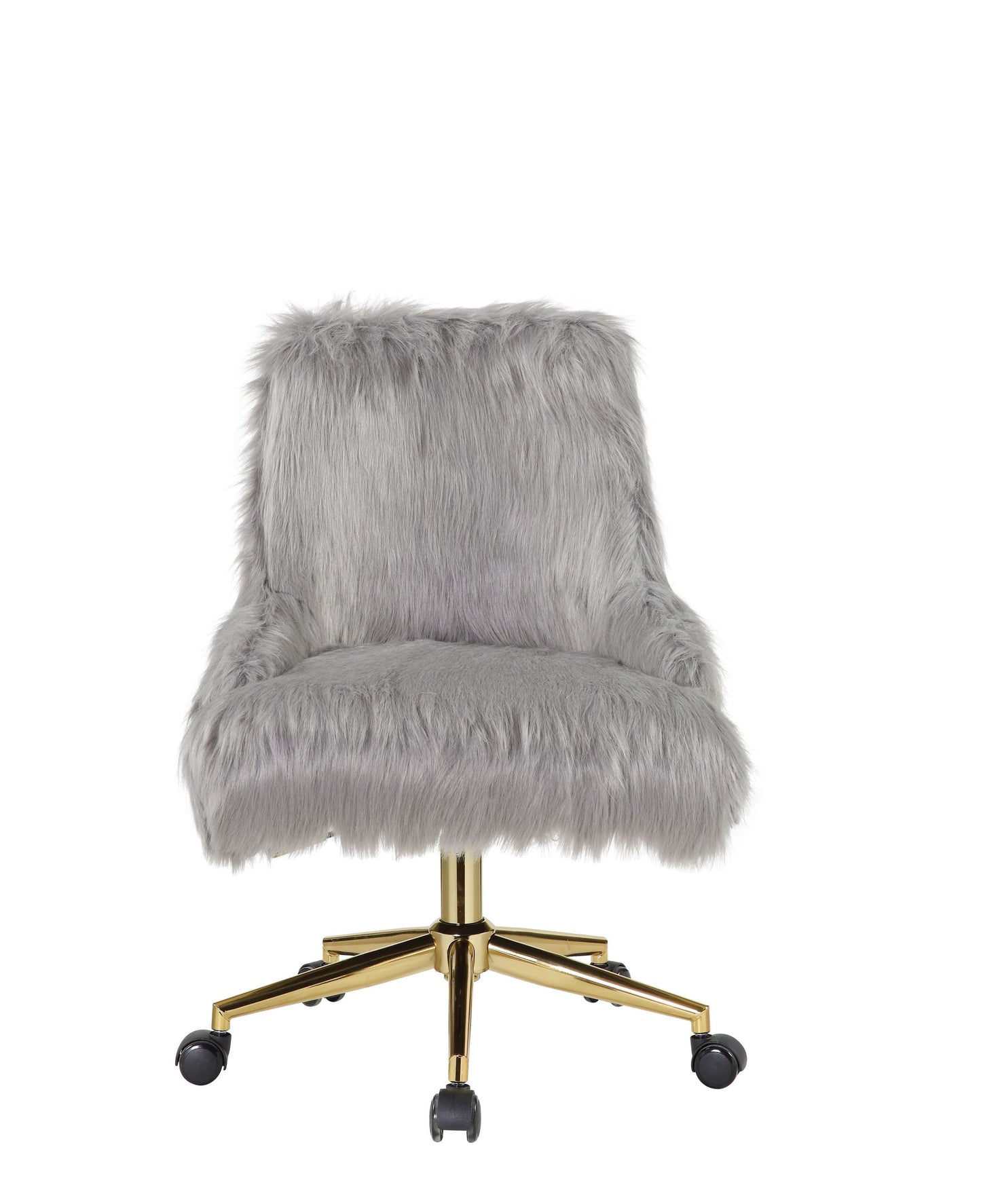 Arundell II Office Chair in Gray Faux Fur & Gold Finish OF00123