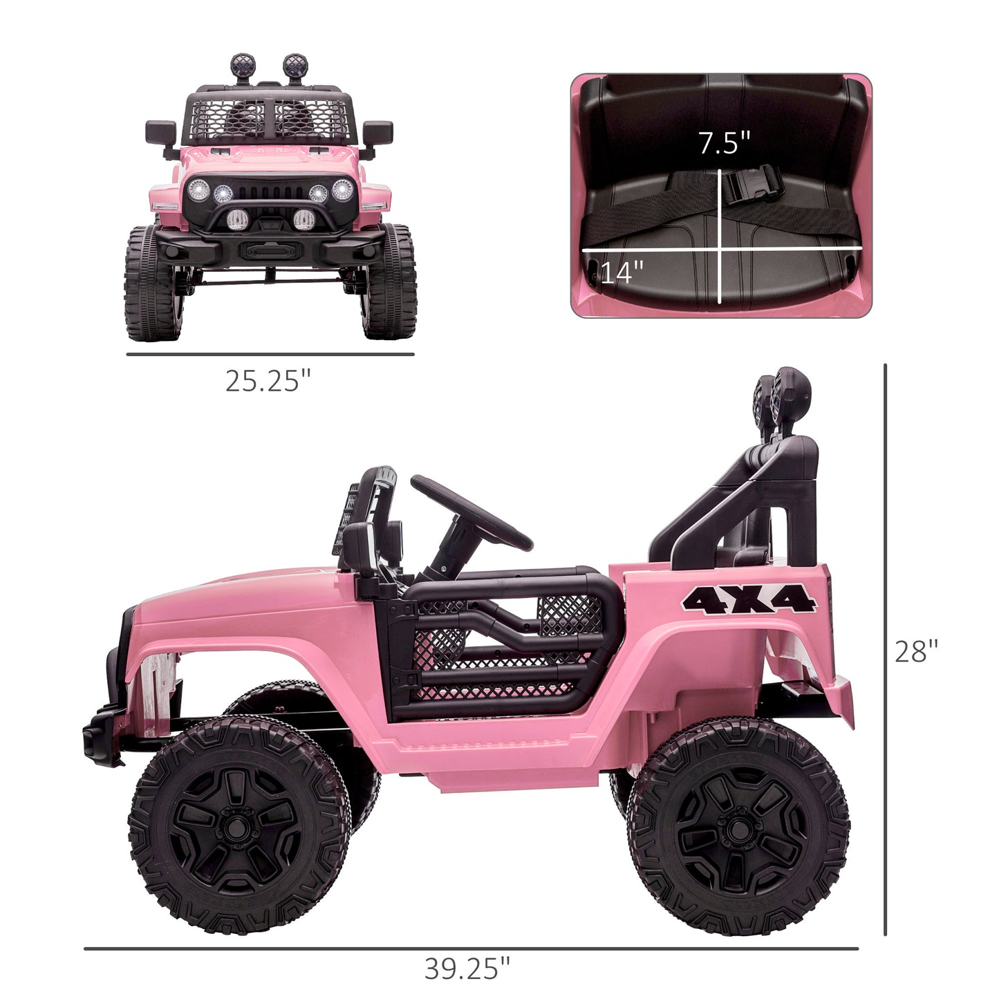 Aosom 12V Kids Ride On Truck with Parent Remote Control, Electric Battery Powered Toy Car with Spring Suspension, Adjustable Speed, LED Lights and Horn, Pink