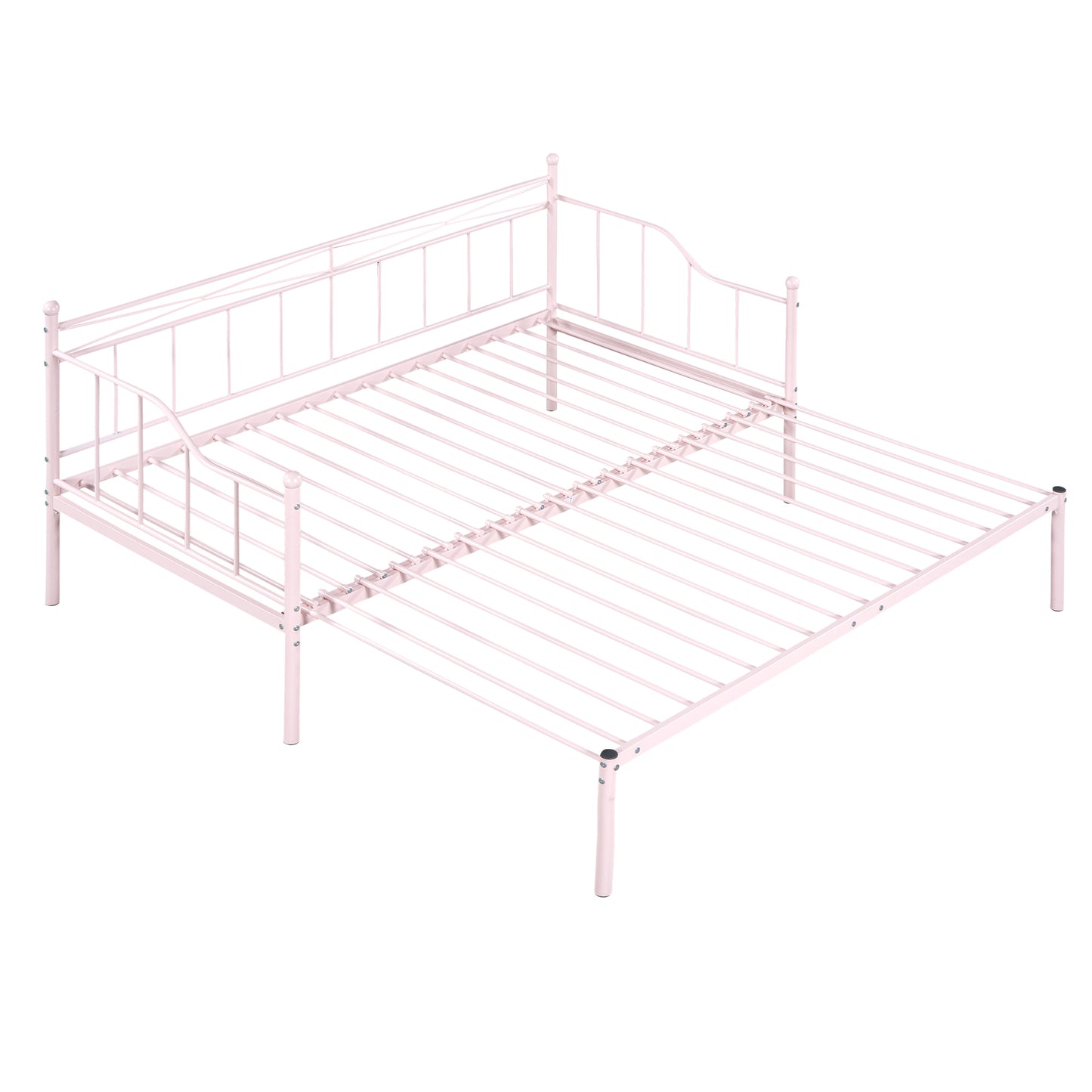 Twin Size Metal Daybed with Trundle, Daybed with Slat No Box required Pink