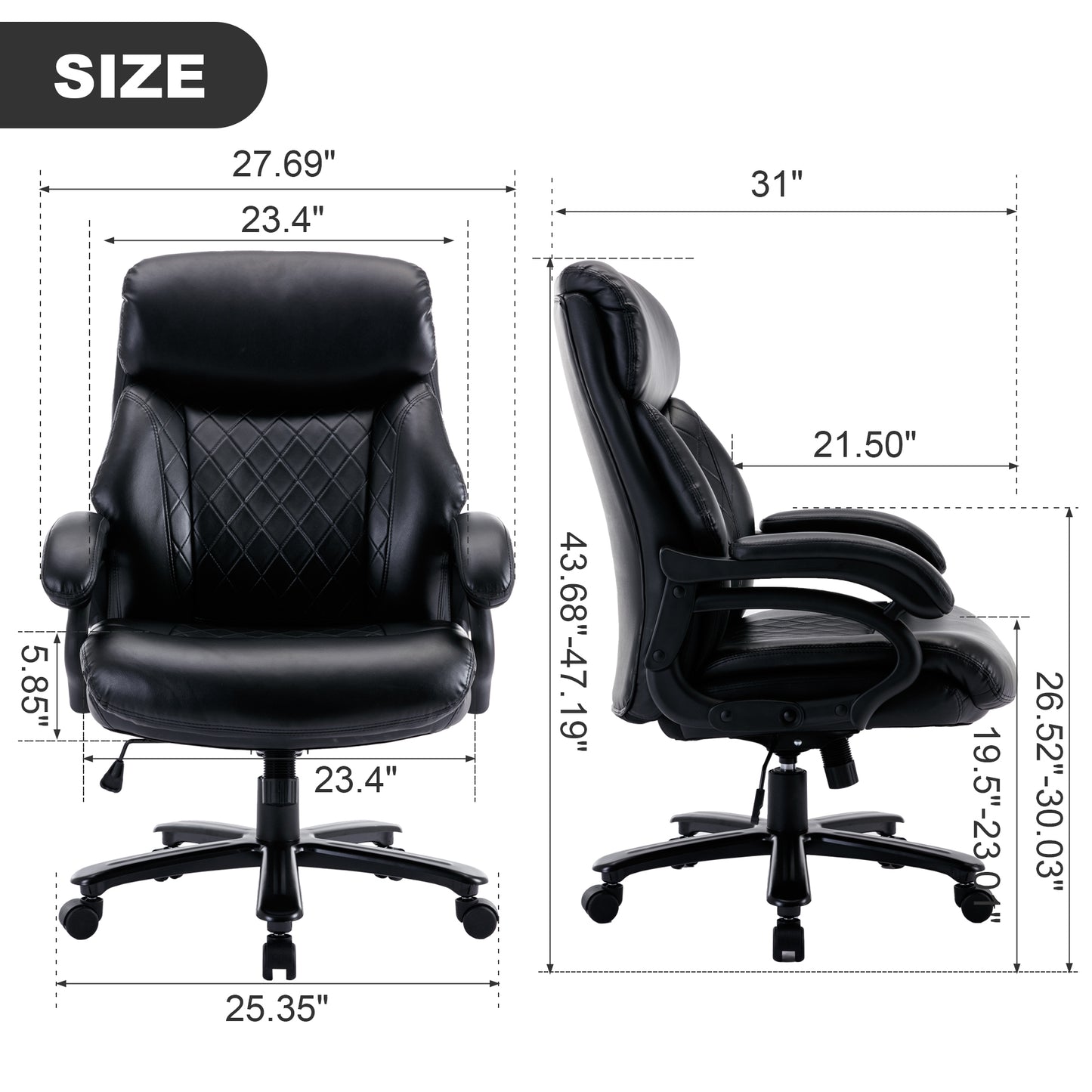 Office Desk Chair with High Quality PU Leather,Adjustable Height/Tilt,360-Degree