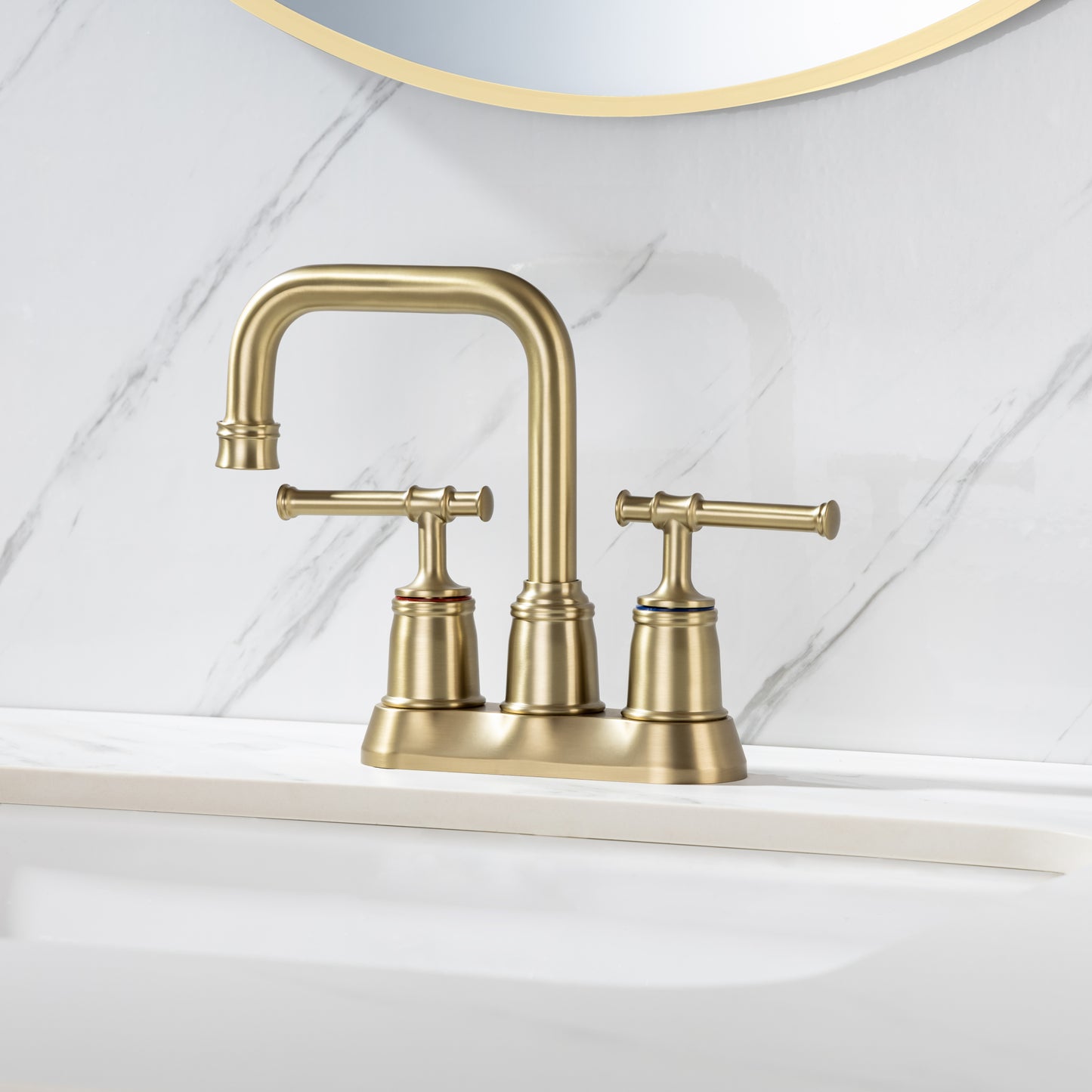 Two-Handle Bathroom Vanity Faucet with Lift Rod Drain Assembly