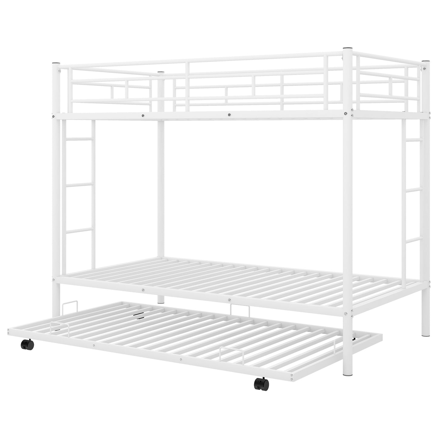 White Space-Saving Twin Bunk Bed with Trundle