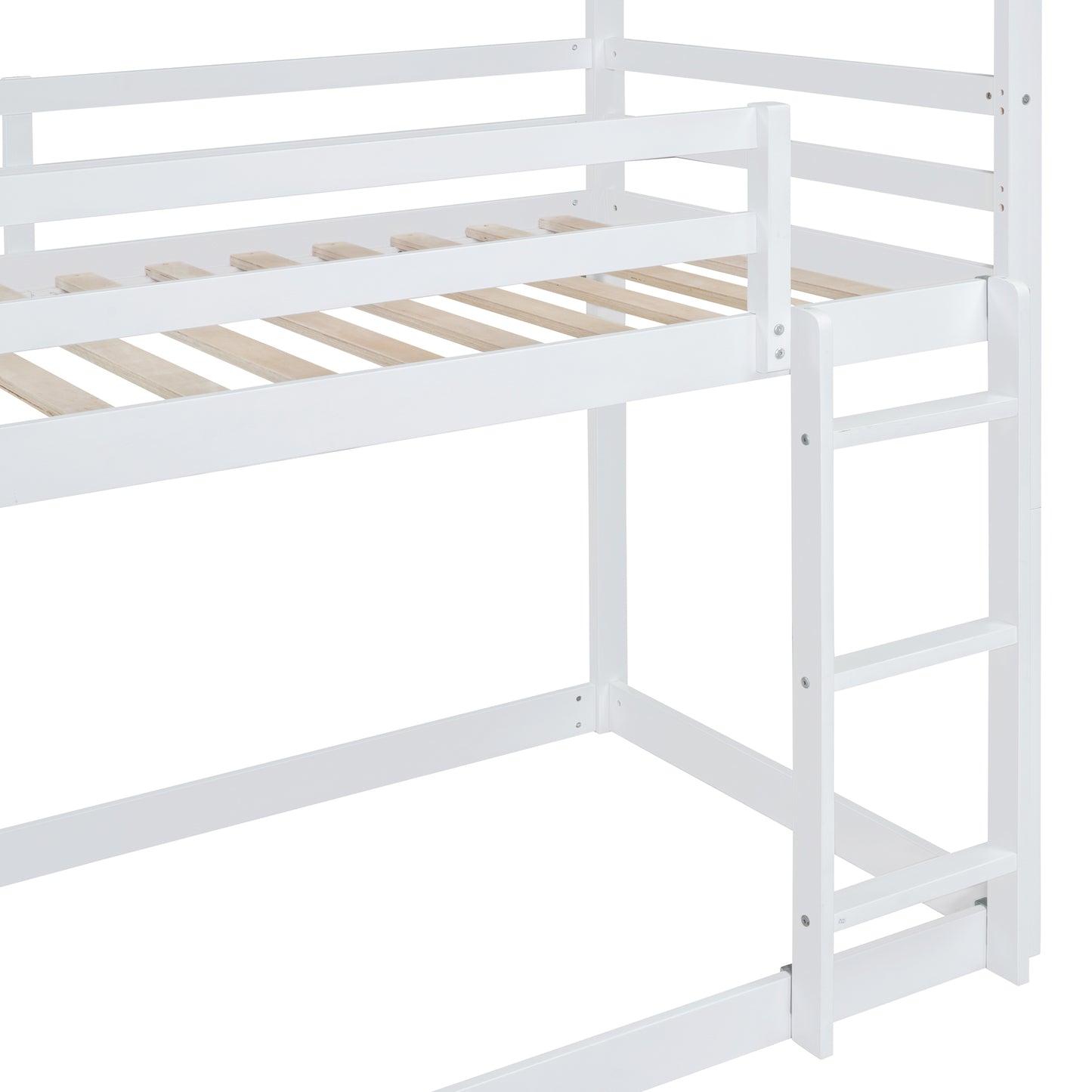 White Twin Playhouse Bunk Bed with Roof, Slide, and Ladder for Fun and Comfort