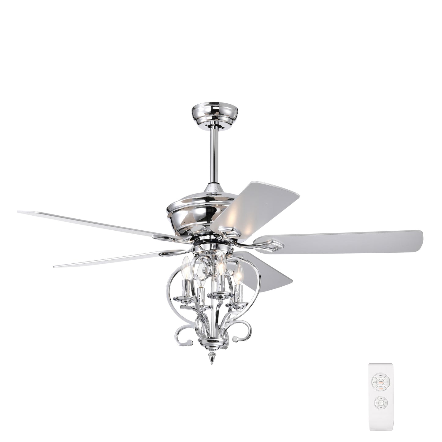 52-inch Silver Traditional Ceiling Fan with Reversible Airflow and Remote Control