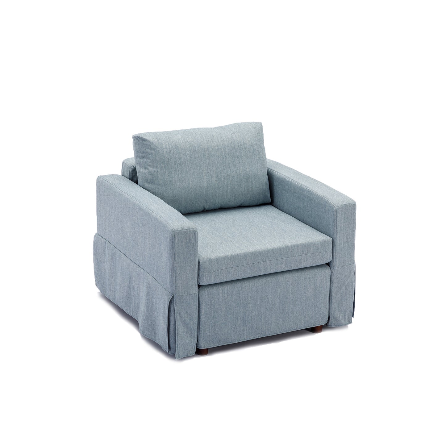 Light Blue 2 Seat Sectional Sofa Set with Ottoman and Removable Washable Cushions