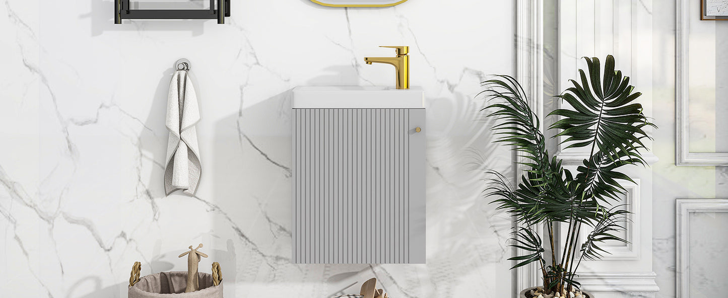 Contemporary 16" Wall-Mounted Bathroom Vanity Combo Cabinet with Ceramic Basin - Ideal for Small Bathrooms