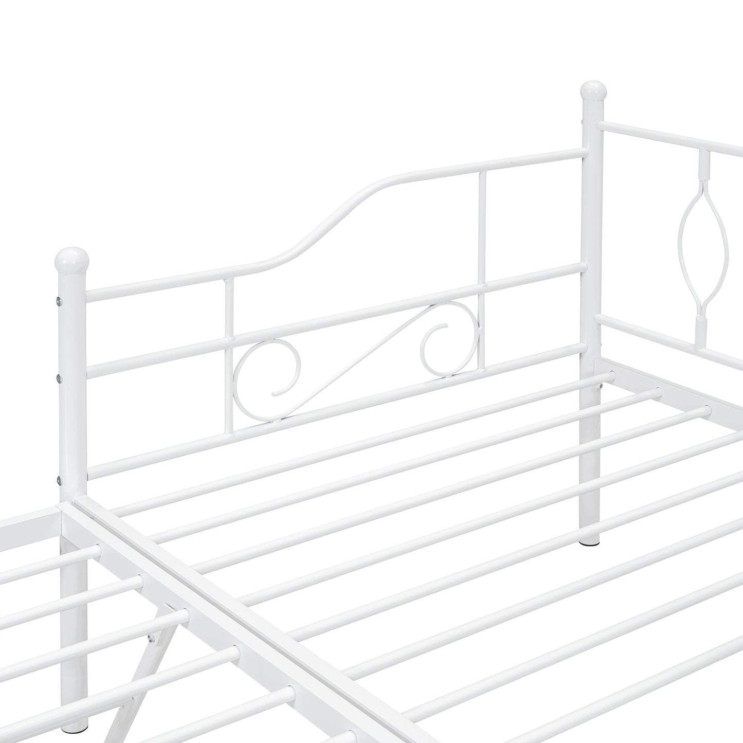 Twin Size Metal Daybed with Twin Size Adjustable Trundle, Portable Folding Trundle, White