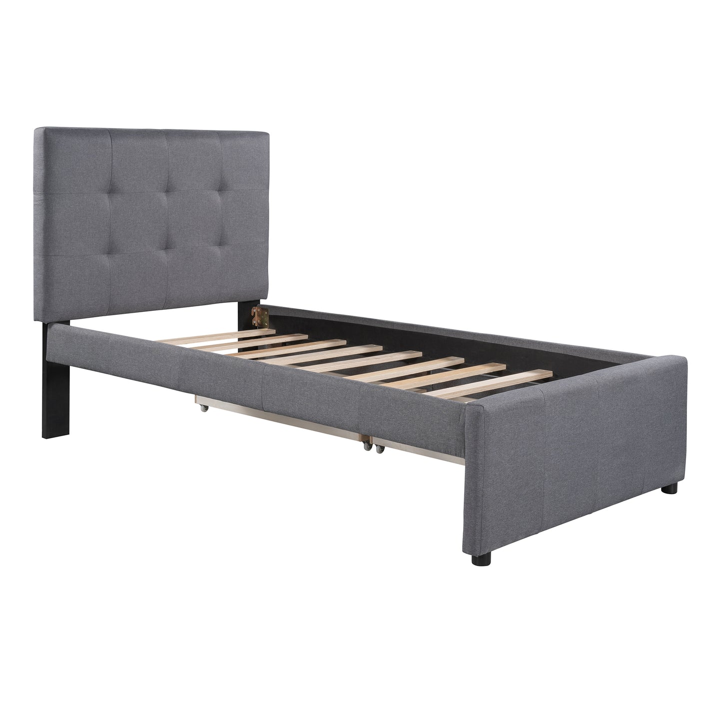 Linen Upholstered Platform Bed With Headboard and Two Drawers, Twin