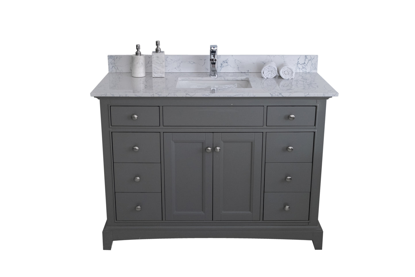 Montary 49"x 22" bathroom stone vanity top carrara jade engineered marble color with undermount ceramic sink and single faucet hole with backsplash