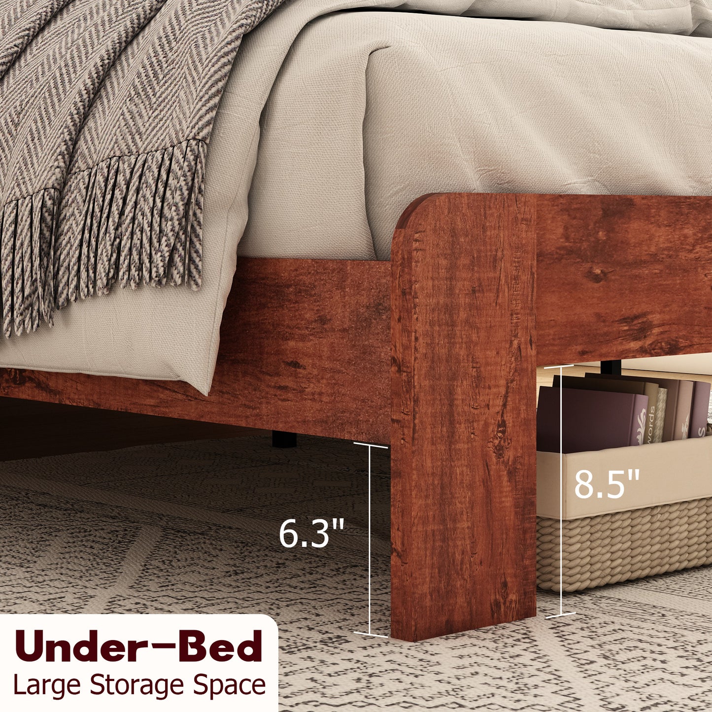 Full Bed Frame Headboard , Wood Platform Bed Frame , Noise Free,No Box Spring Needed and Easy Assembly Tool,Large Under Bed Storage, Vintage Brown