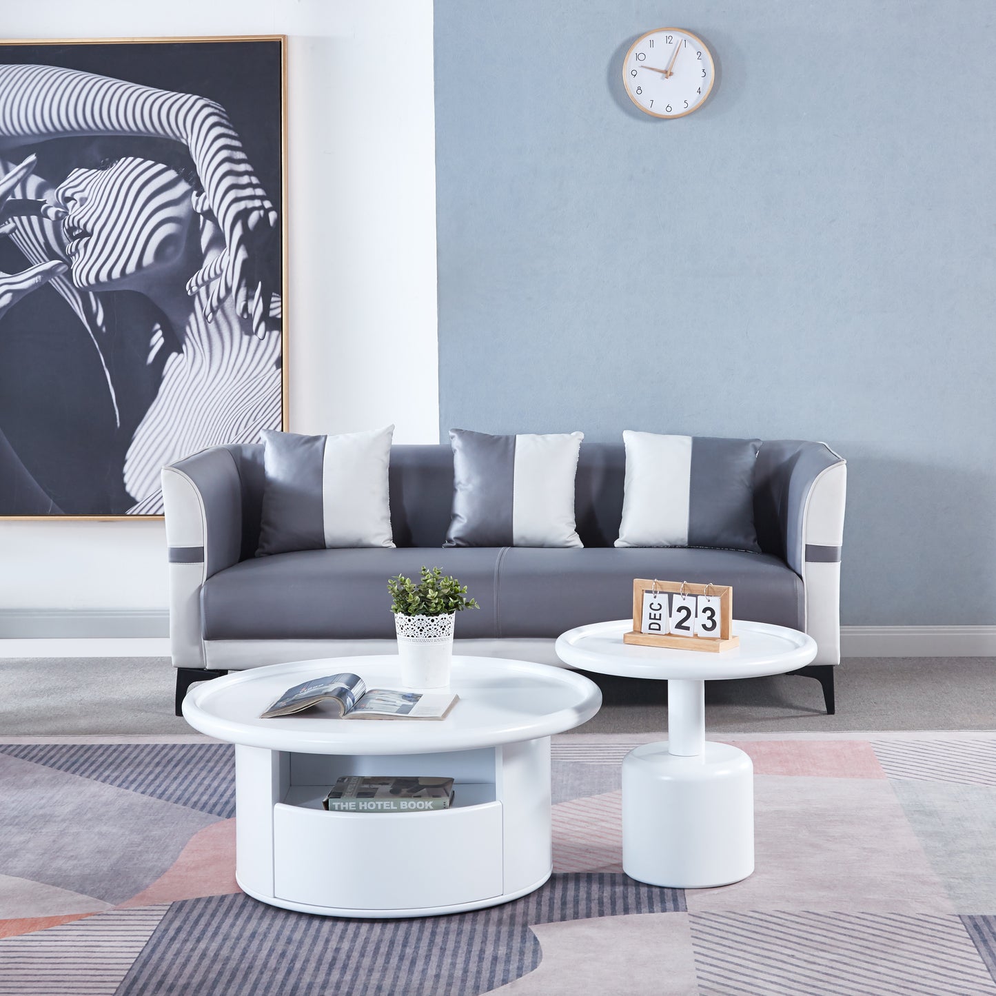 Elegant White MDF Round Coffee Table Set for Living Room, Bedroom with Sleek Design