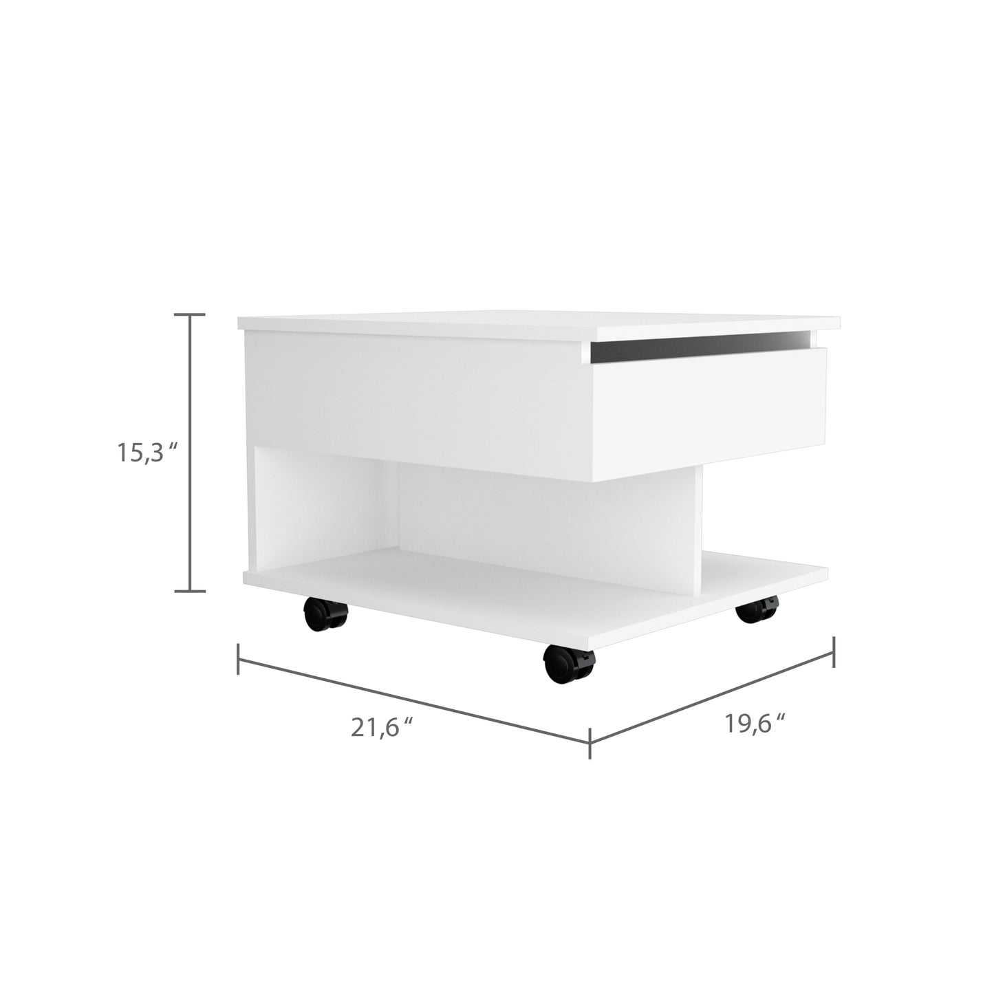 Elevate Lift Top Coffee Table with Casters and Shelf - White