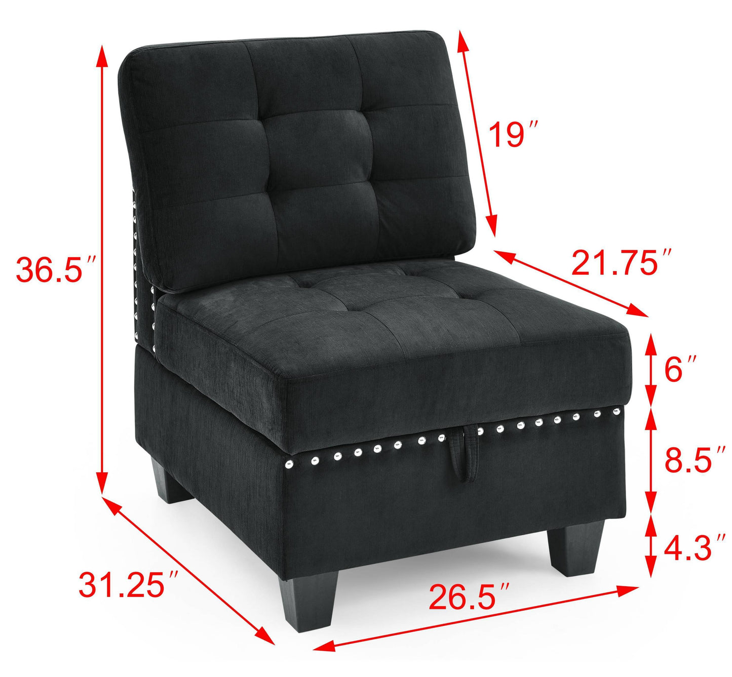 Luxurious Black Velvet Single Chair for Modular Sectional