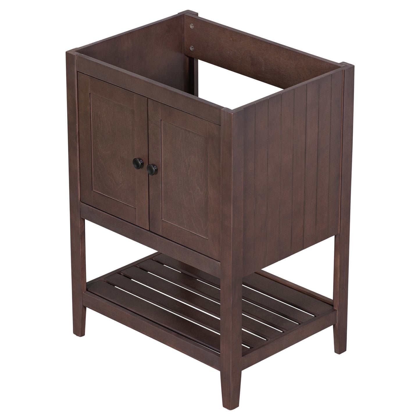 24" Bathroom Vanity Base Only, Soild Wood Frame, Bathroom Storage Cabinet with Doors and Open Shelf, Brown