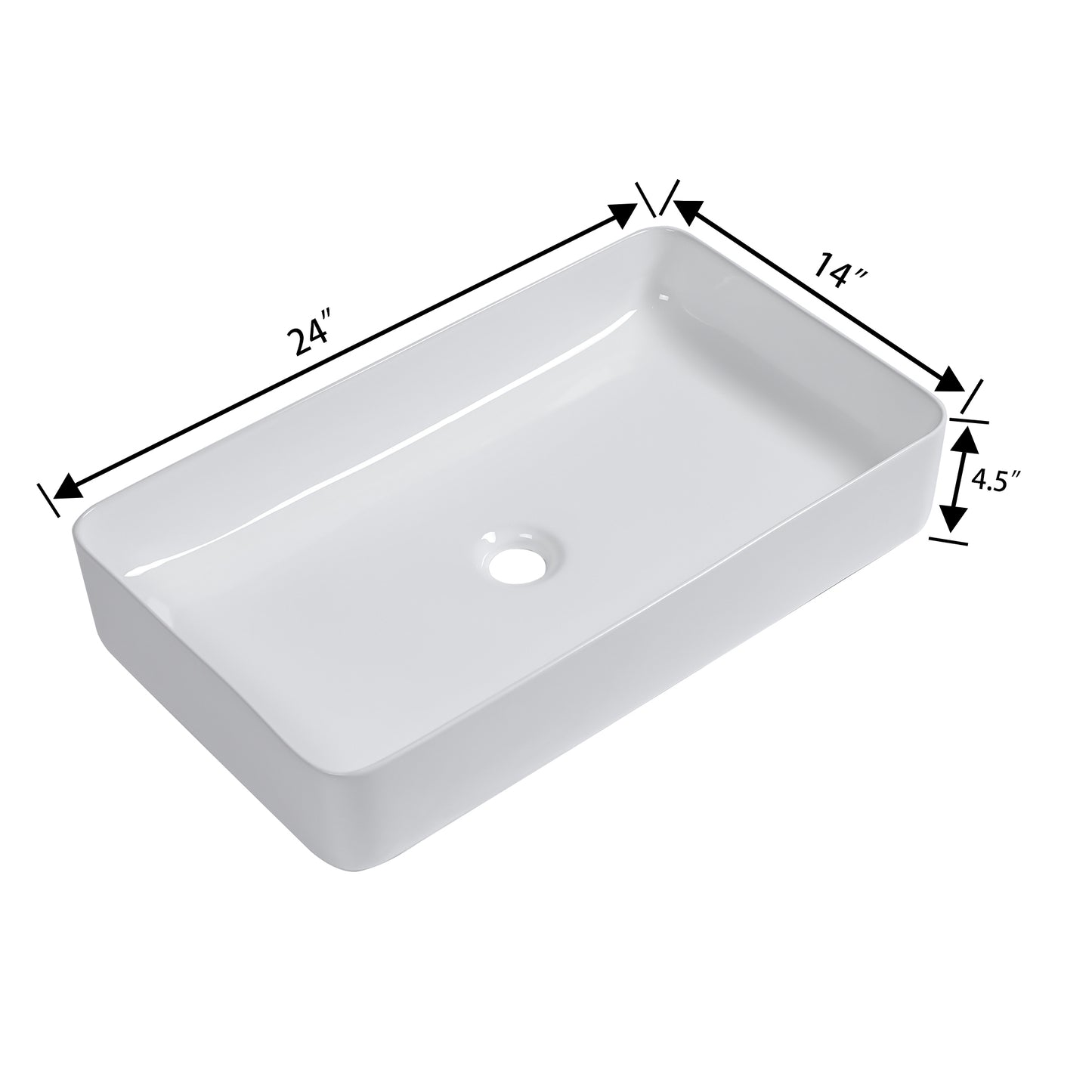 24"x14" White Ceramic Rectangular Vessel Bathroom Sink