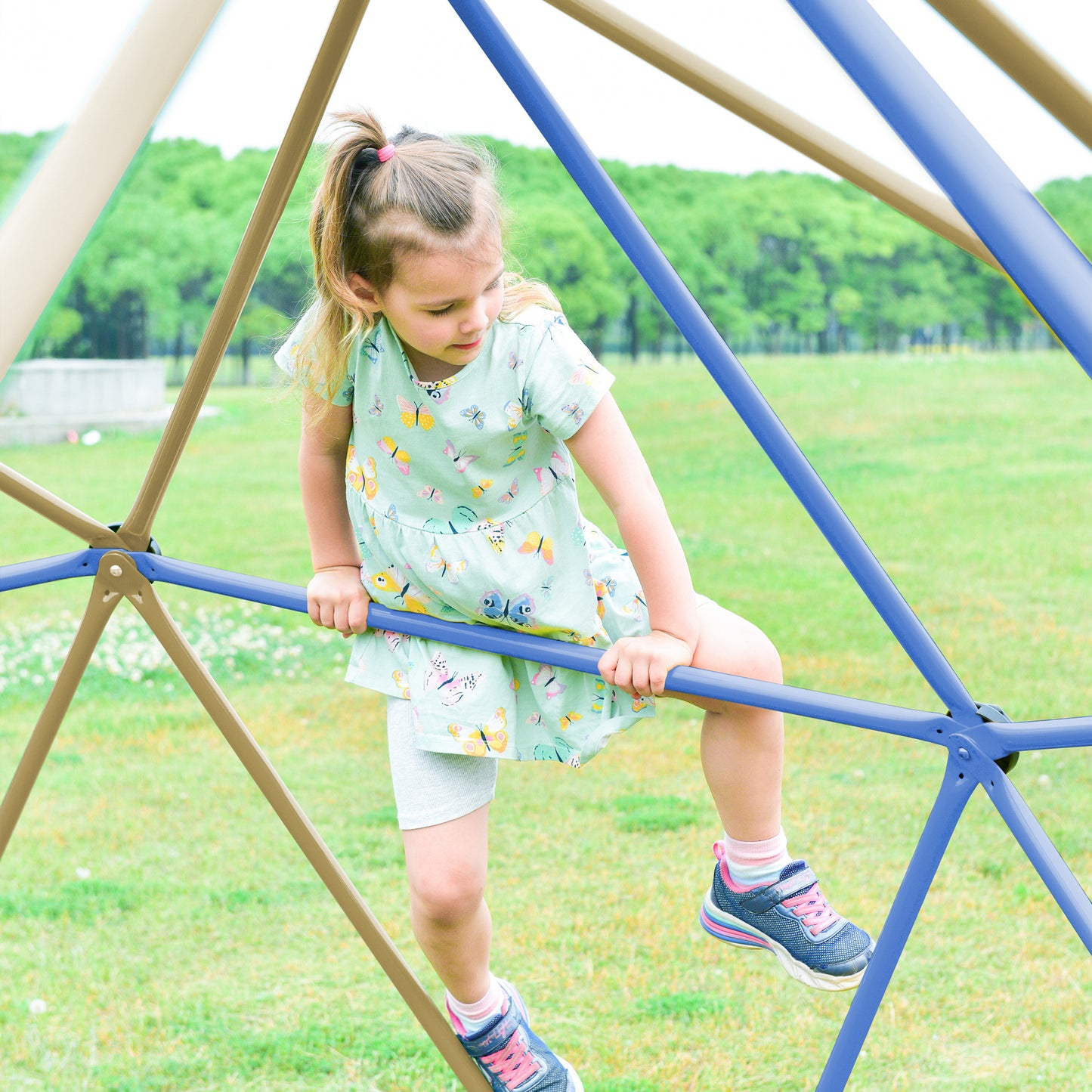 Climbing Dome with Canopy and Playmat - 10 ft Colorful Geometric Playground Jungle Gym