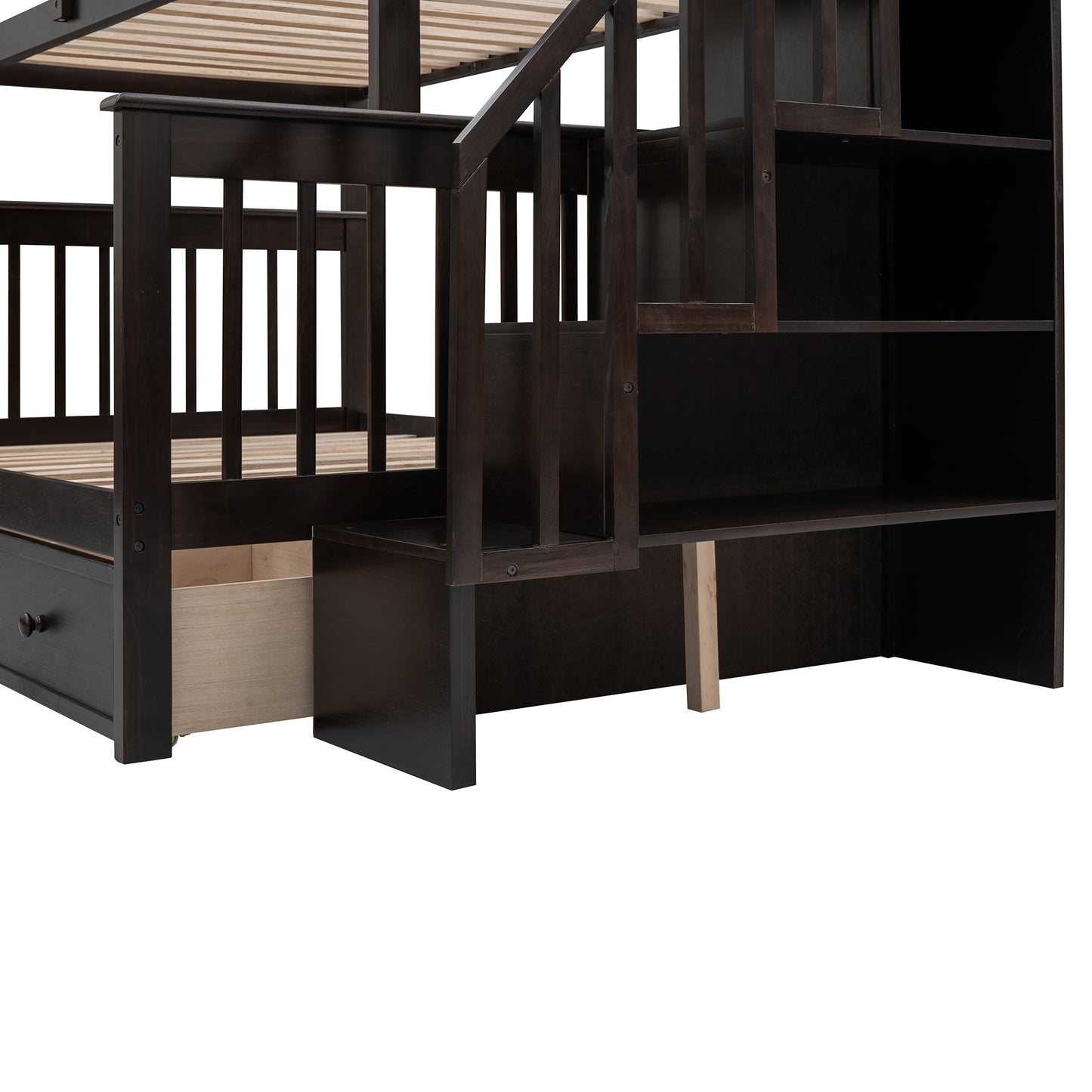 Stairway Twin-Over-Full Bunk Bed with Drawer and Storage in Espresso - Ultimate Sleeping Solution