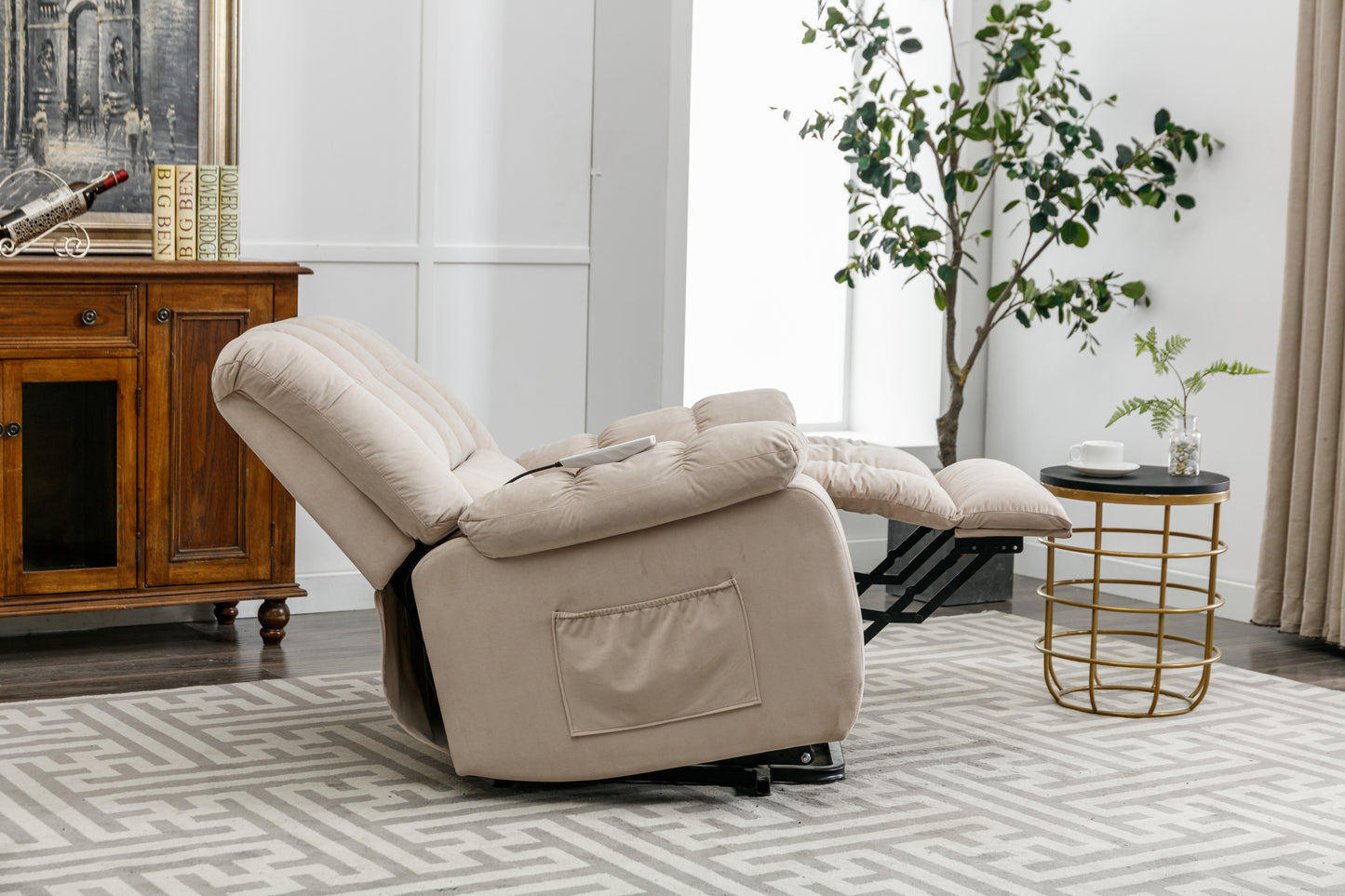 Electric Power Lift Massage Recliner Chair with Heat and Vibration, Beige - Comfortable and Customizable Electric Lift Recliner with Massage Function