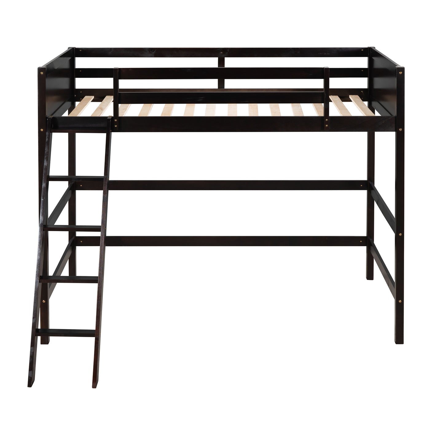 Solid Wood Twin Size Loft Bed with Ladder(Espresso)(: WF191903AAP)