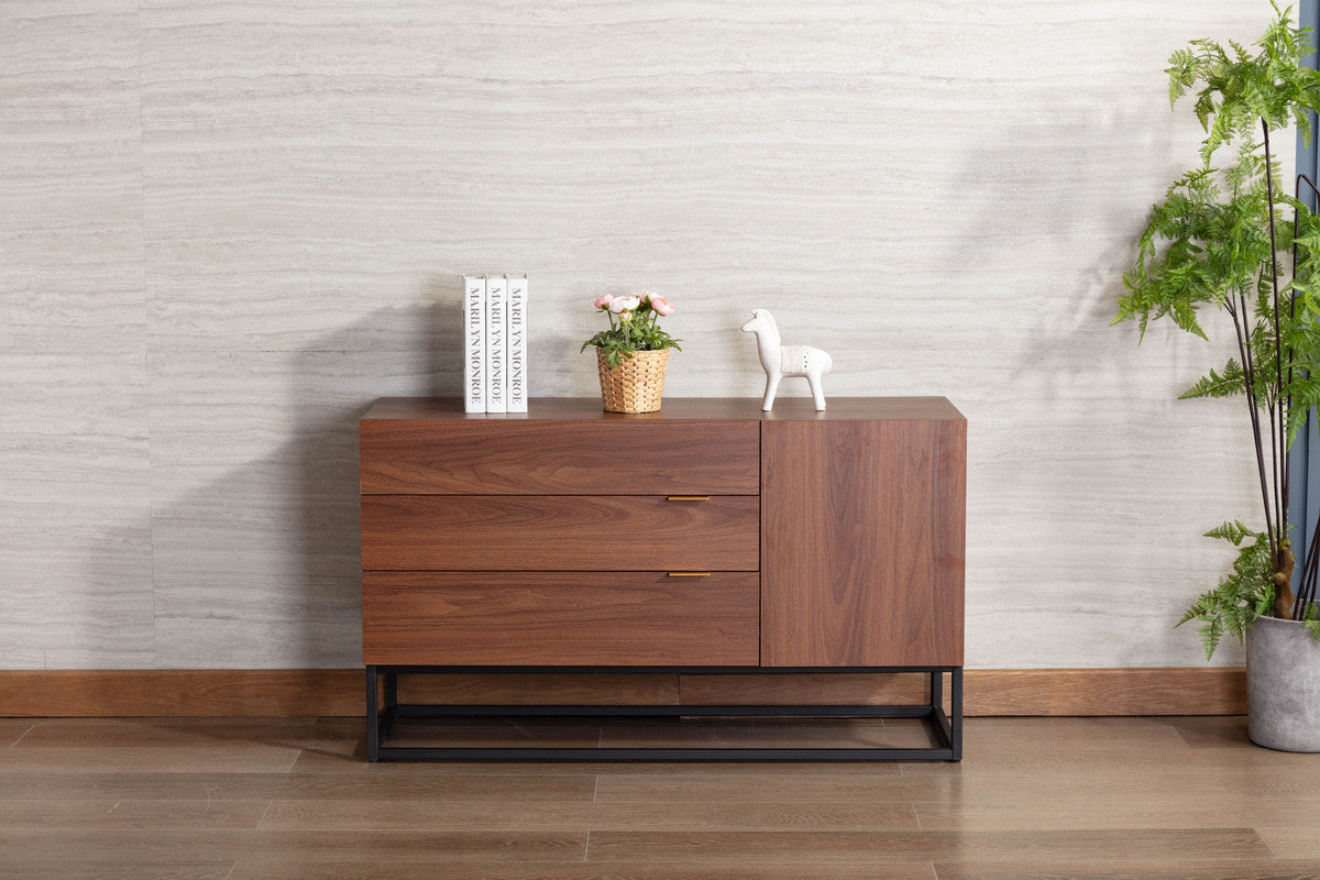 Walnut Brown Wood TV Stand with Drawer and Cabinet Storage