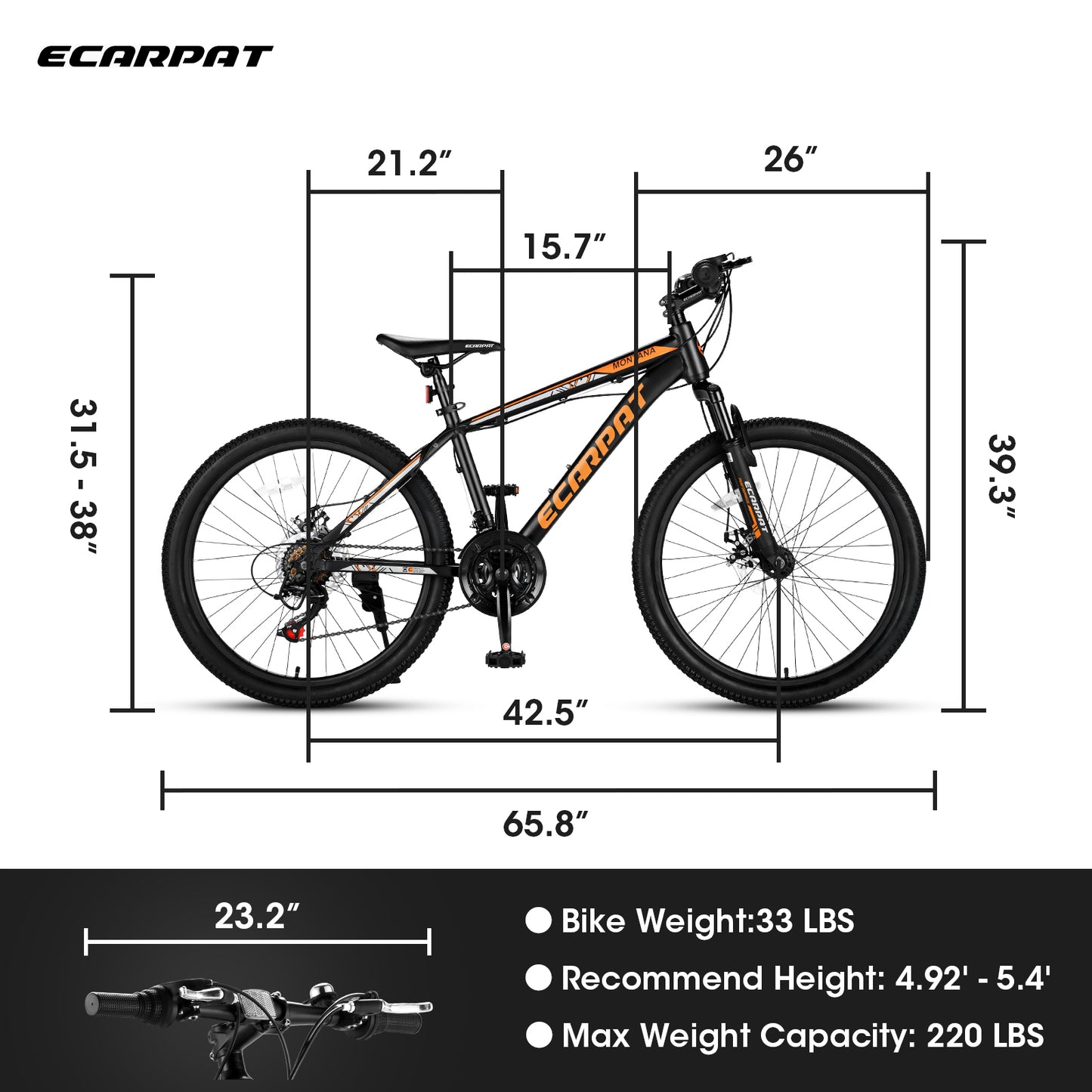 A24299 Rycheer Elecony 24 inch Mountain Bike Bicycle for Adults Aluminium Frame Bike Shimano 21-Speed with Disc Brake