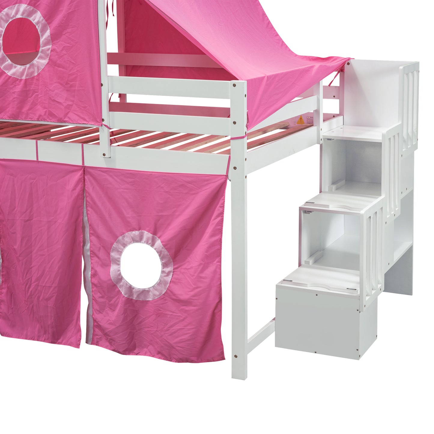 Full Size Loft Bed with Tent and Tower - Pink