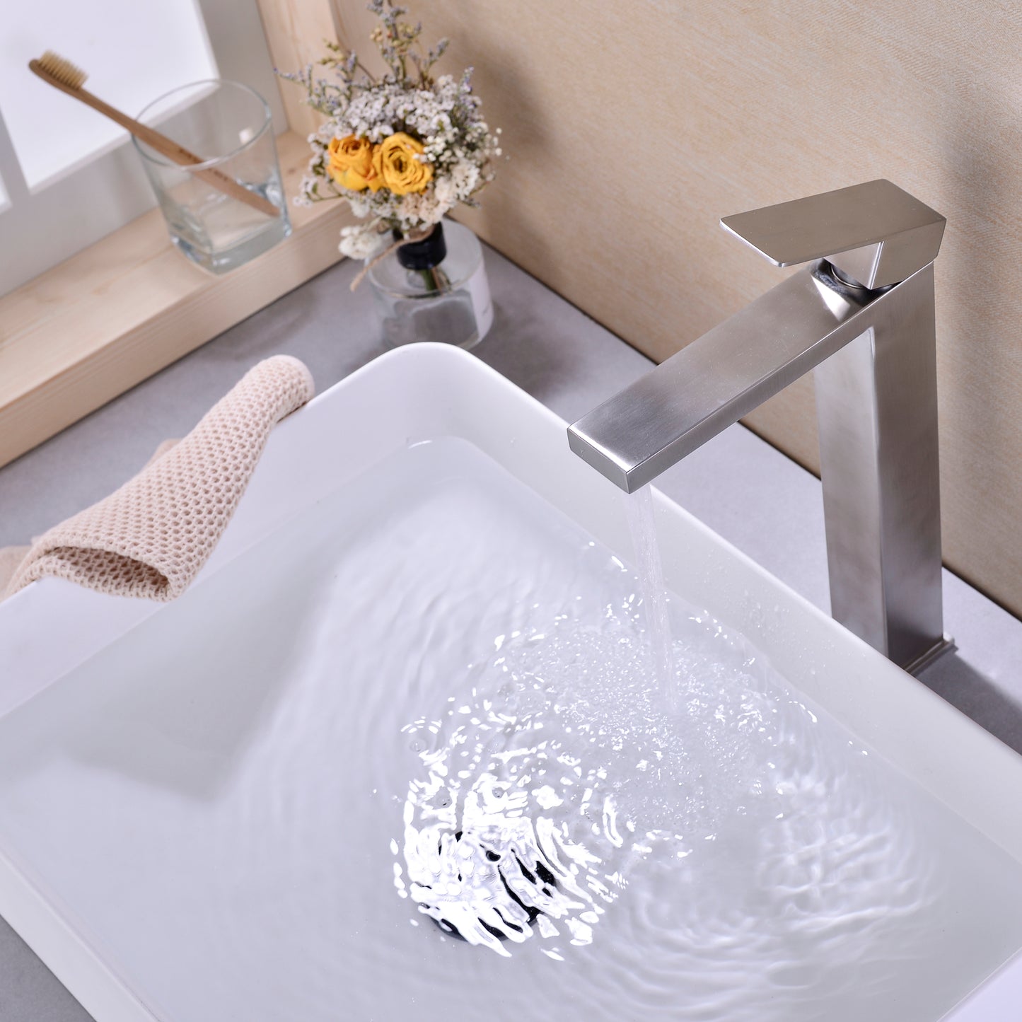 Stylish Brushed Nickel Single Lever Bathroom Sink Faucet