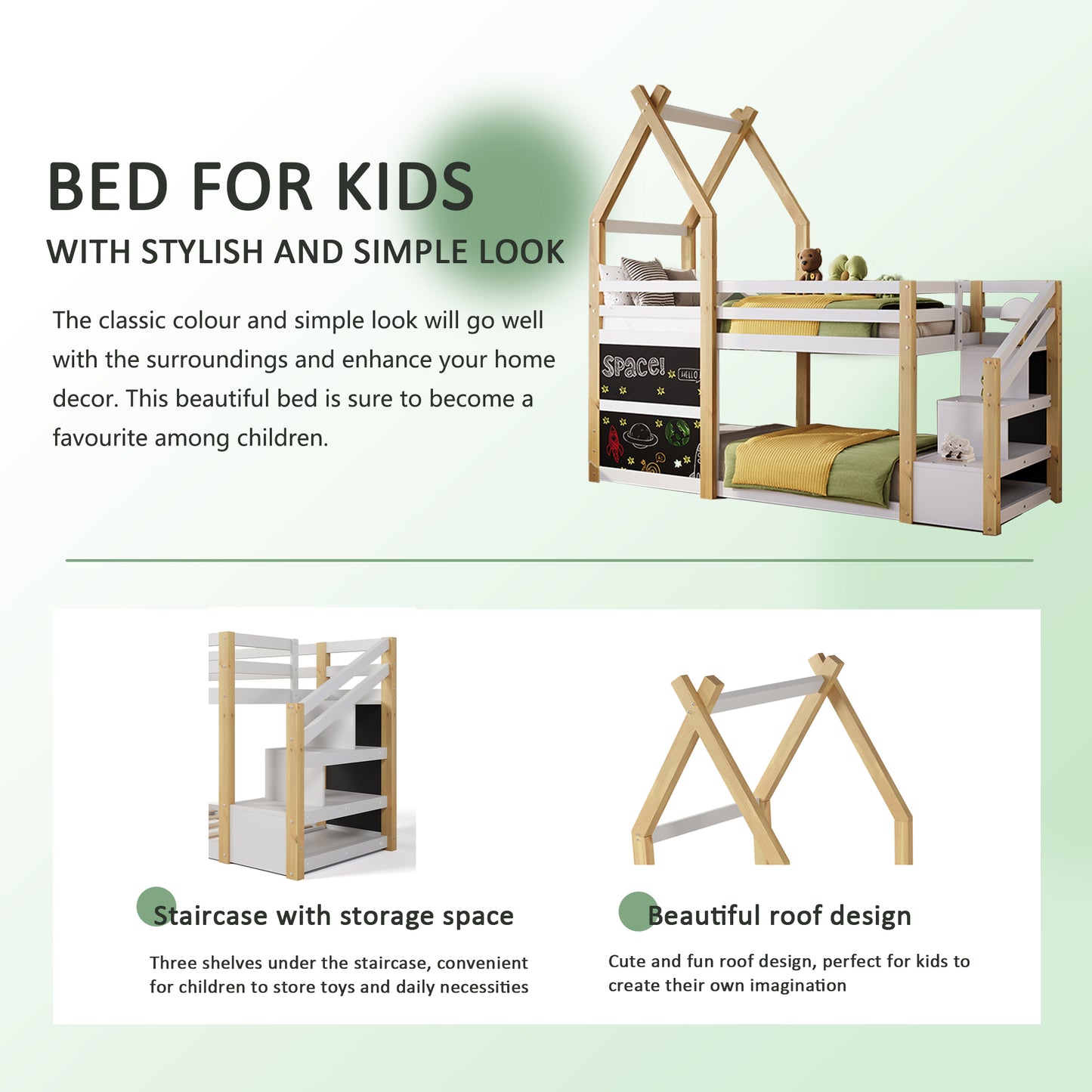 Treehouse Bunk Bed with Storage Staircase and Blackboards