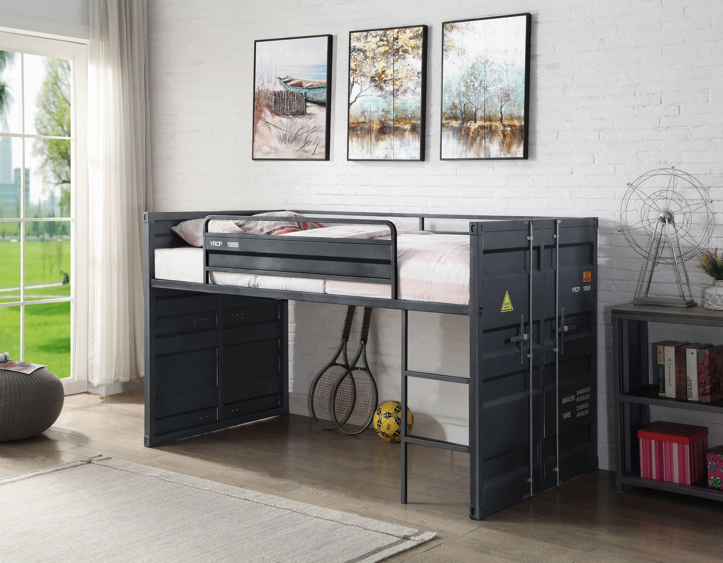 Cargo Twin Loft Bed w/Slide, Gunmetal Finish 38305