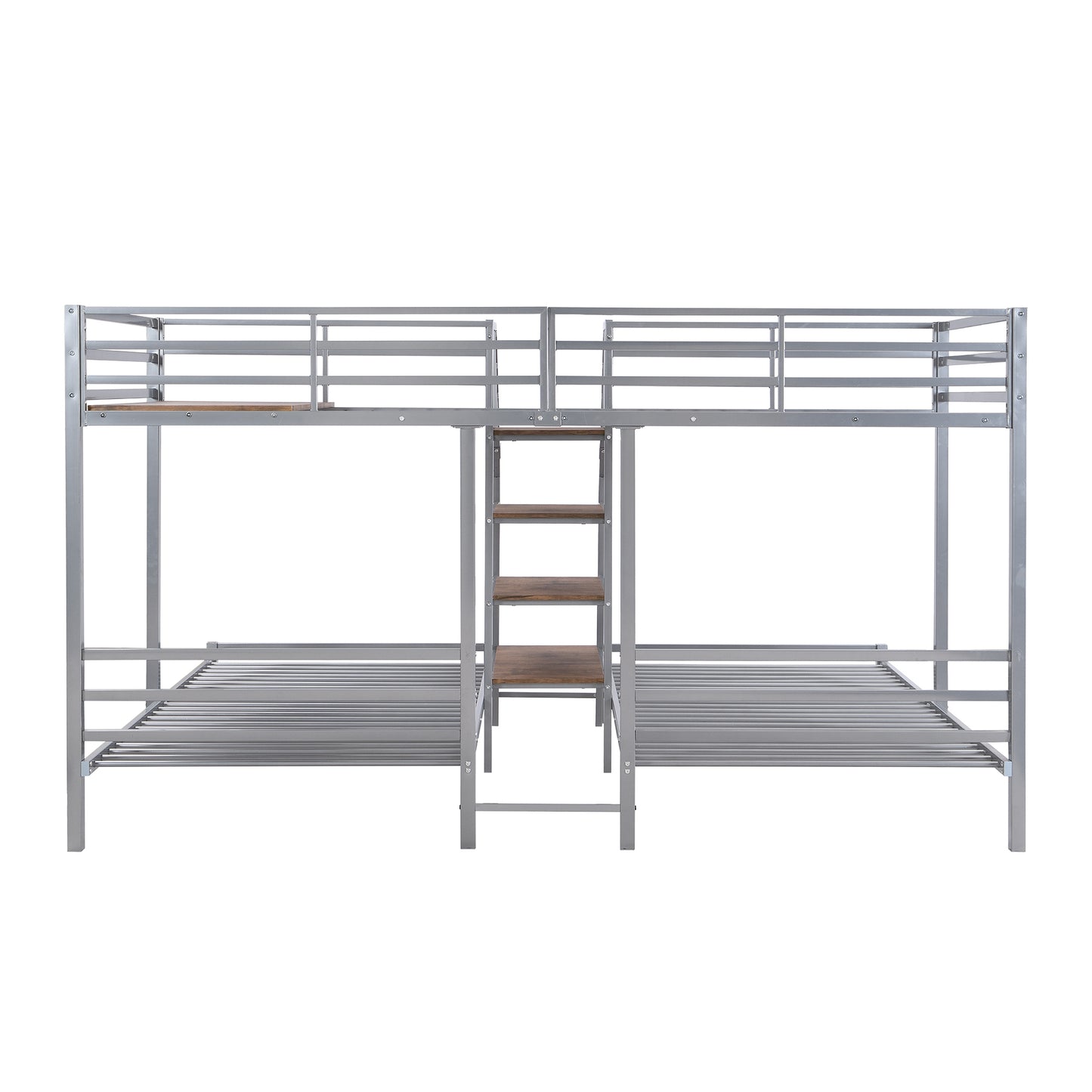 Three-Tiered Metal Bunk Bed with Storage and Staircase, Silver Twin over Twin