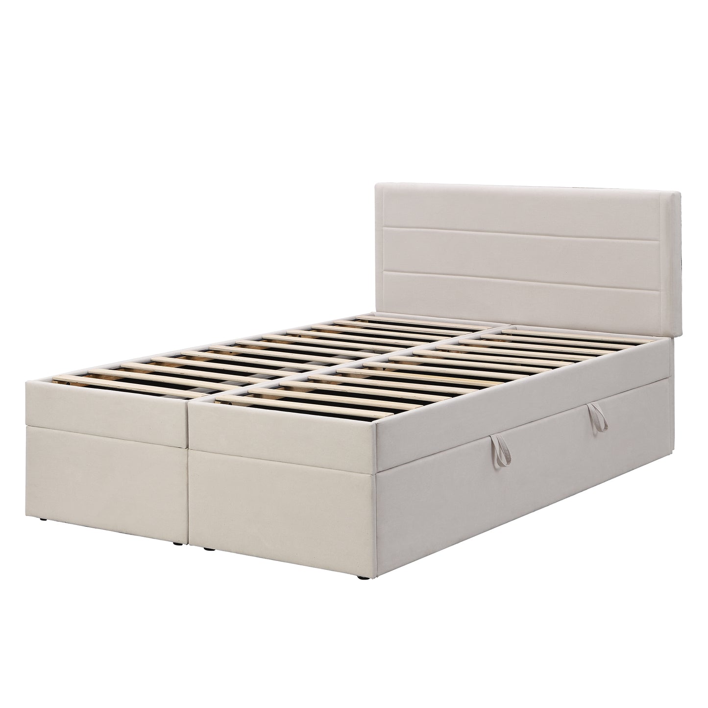 Full Size Upholstered Platform Bed with Storage Underneath, Beige