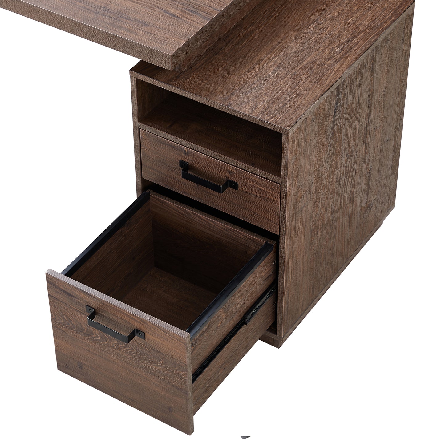 65-Inch Brown Writing Desk with File Cabinet and Drawer Storage