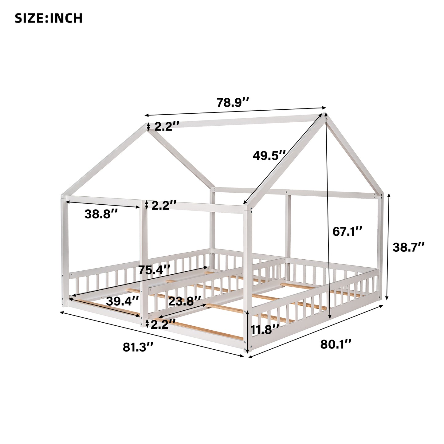 Twin Size House Platform Beds,Two Shared Beds, White