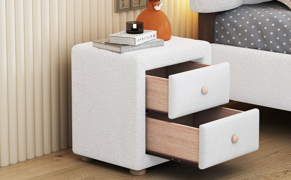 Teddy Fleece Nightstand with 2 Drawers, White