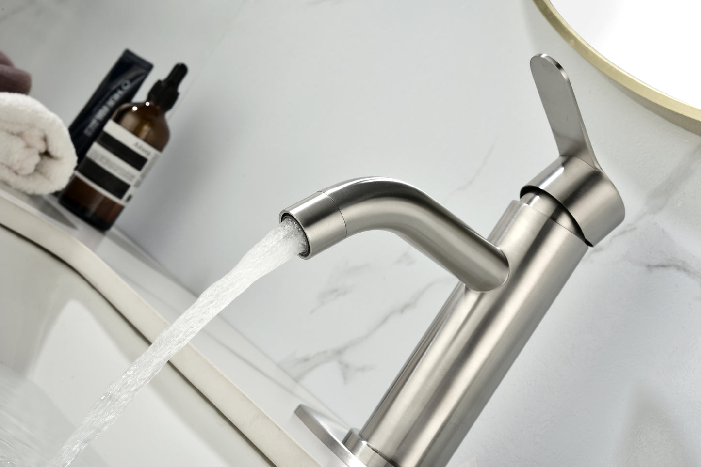 Modern Brushed Black Bathroom Faucet with Single Handle and Waterfall Spout