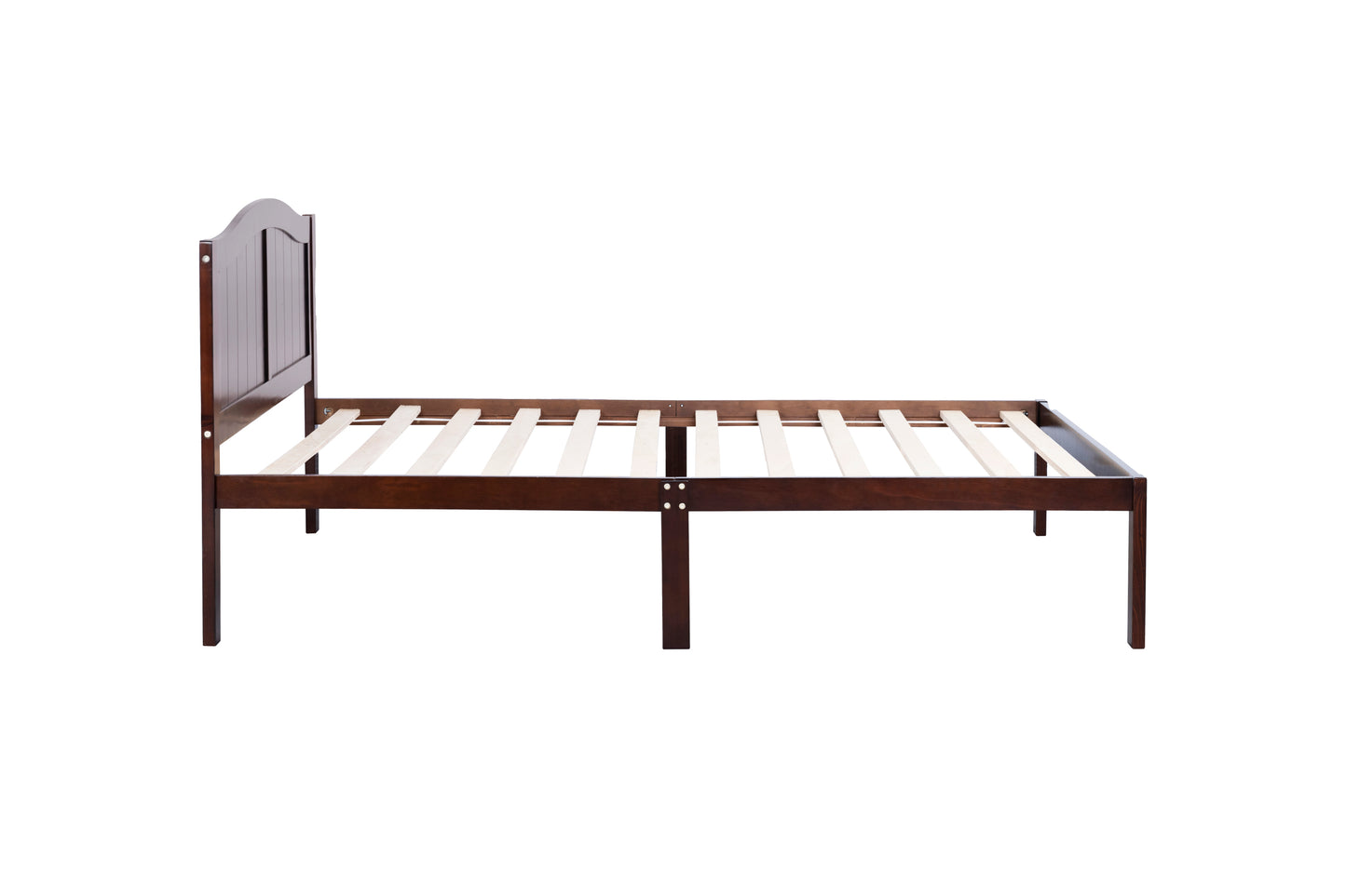 Twin Size Bed, Wood Platform Bed Frame with Headboard For Kids, Slatted, Dark Walnut