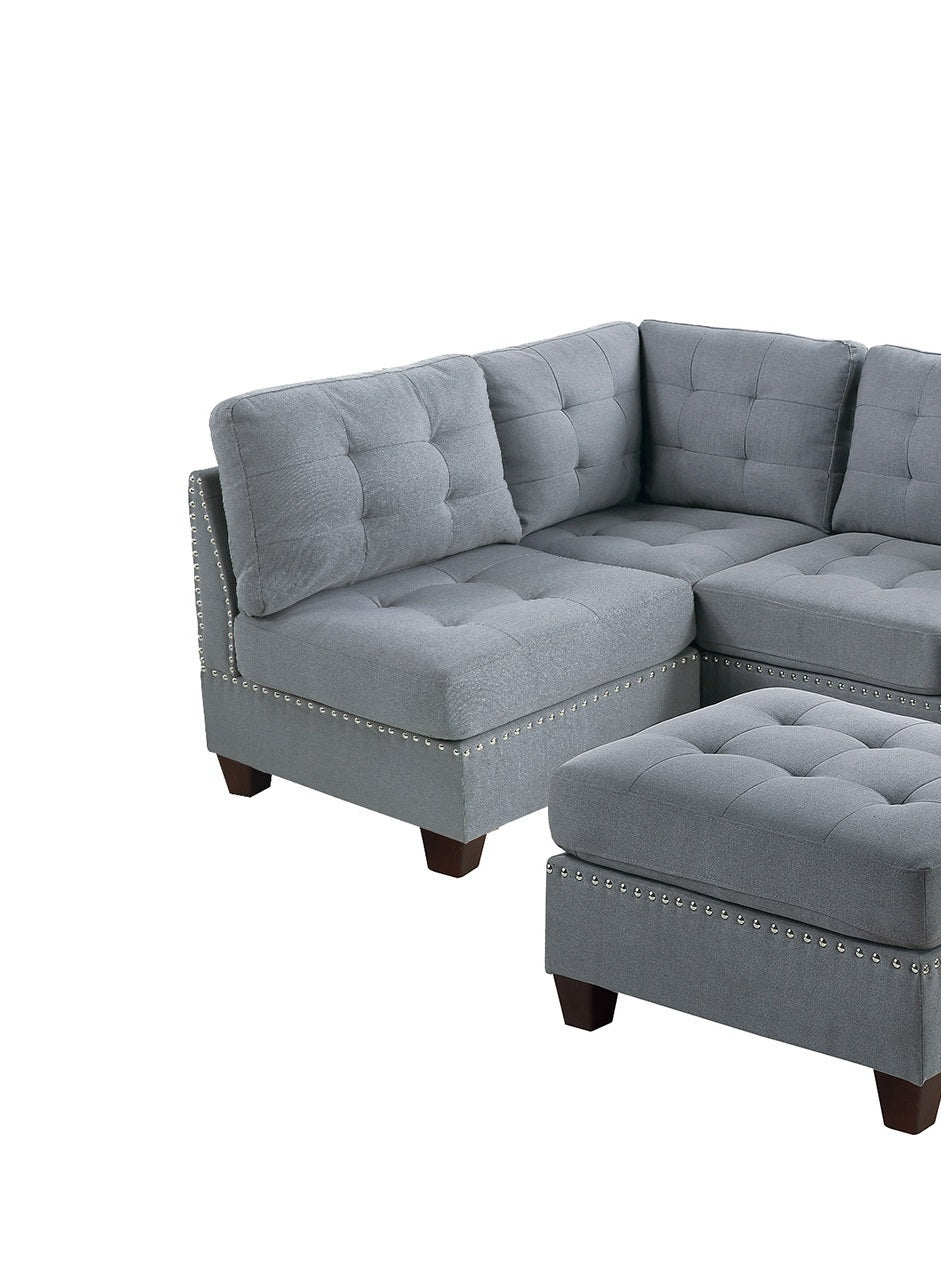 Contemporary Tufted Modular Sectional Set with Nailhead Detail