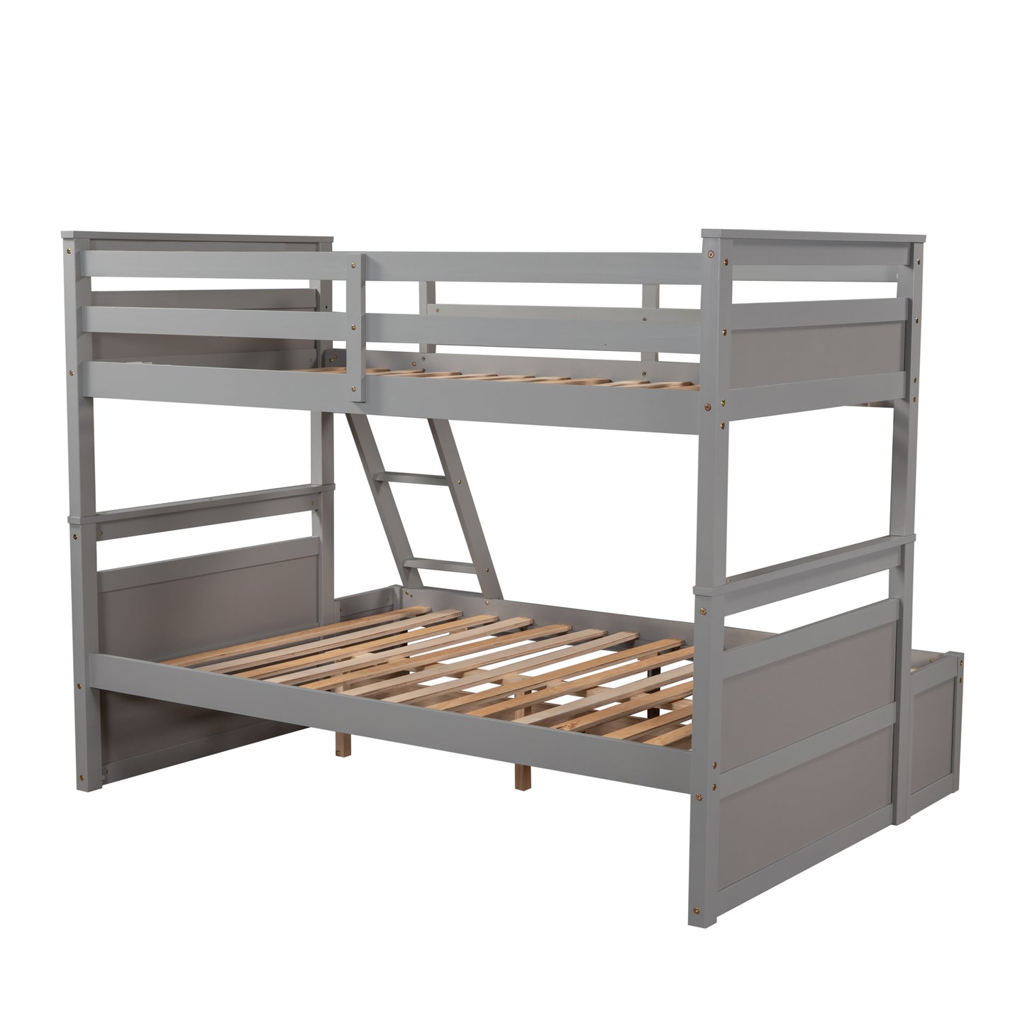 Gray Bunk Bed with Under-Bed Storage and Twin-Full Configuration