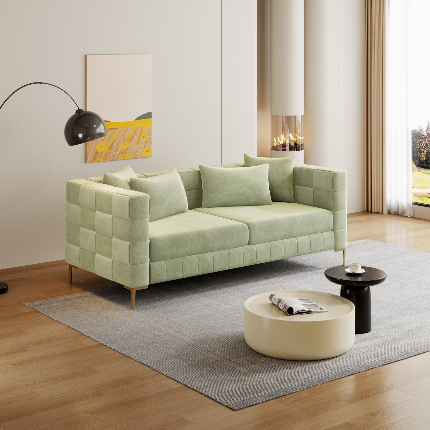 Sleek 80.5 Modern Upholstered Sofa with Golden Metal Legs