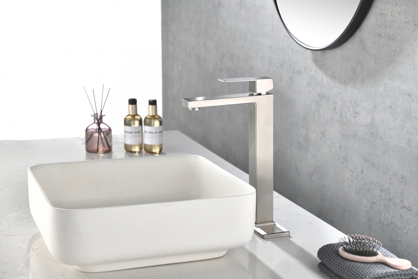 Modern Brushed Nickel Waterfall Spout Bathroom Faucet